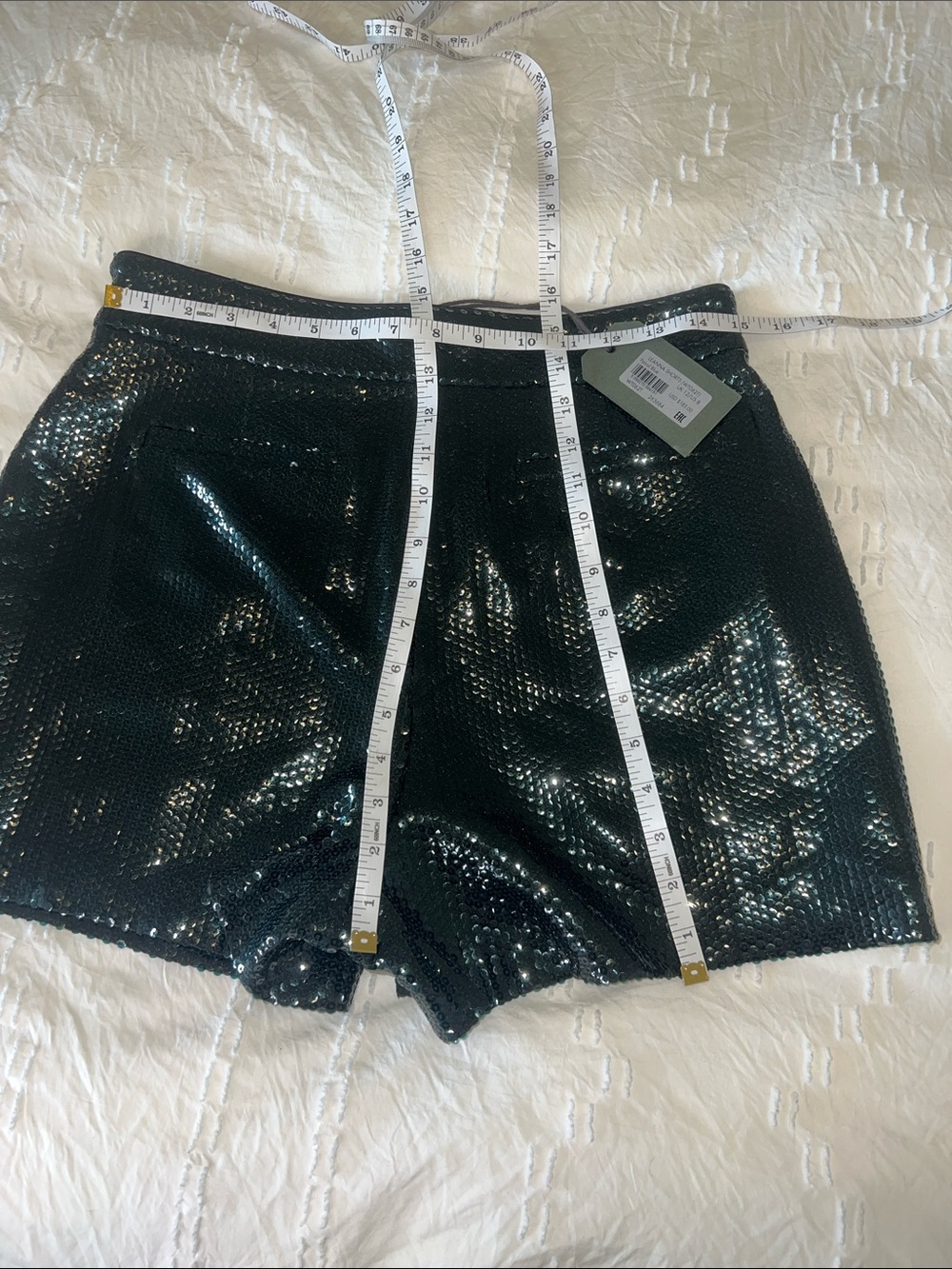 All Saints Leanna Shorts Petrol Blue Black Sequin NWT Revolve Luxury Lined - Picture 4 of 12
